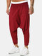Mens Cotton Linen Solid Color Seam Detail Casual Baggy Pants - Red