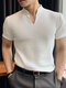Мужская однотонная вязаная футболка с коротким рукавом и v-образным вырезом - Белый