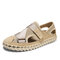 Men Outdoor Closed Toe Hand Stitching Mesh Breathable Beach Casual Sandals - Khaki