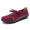LOSTISY Large Size Women Casual Soft Lightweight Splicing Leather Lace Up Flats Loafers - Wine Red