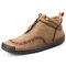 Men Hand Stitching Non Slip Soft Sole Casual Leather Boots - Khaki