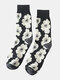 5 Pairs Unisex Cotton Jacquard Cartoon Flowers Vintage Breathable Tube Socks - Black