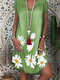 Flower Print Short Sleeve V-neck Denim Casual Dress For Women - Light Green
