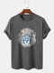 Mens Ethnic Lion Head Print Short Sleeve Cotton T-Shirts - Dark Gray