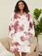 Women Flannel Tie Dye Print Fleece Lined Oversized Blanket Hoodie With Pocket - White
