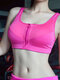 Women Zip Front Sports Bra Plain Wireless Shockproof Breathable Activewear - Rose