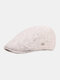 Men Cotton Linen Pinstripe Pattern Casual Retro Forward Hat Beret Flat Hat - White