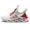 Men Sport Breathable Knitted Fabric Slip Resistant Casual Running Shoes - White Red