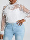 Dot Bowknot Long Sleeve Two Pieces Mesh Blouse For Women - White