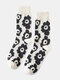 5 Pairs Unisex Cotton Jacquard Cartoon Flowers Vintage Breathable Tube Socks - White