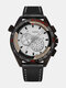 Vintage Uomo Watch Quadrante tridimensionale in pelle Banda Quarzo impermeabile Watch - Cinturino nero con quadrante bia