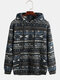 Mens Autumn National Style Printing Soft Long Sleeve Pullover Hoodie - Blue