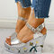 Women Casual Open Toe Flowers Buckle Strap Platform Wedges Heel Sandals - Silver
