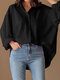 Solapa de manga larga suelta sólida Camisa para Mujer - Negro