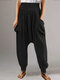 Pleated Drop-crotch High Elastic Waist Pockets Plus Size Pants - Black