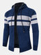Mens Wide Striped Knit Zip Up Plush Lined Thick Hooded Cardigans - Blue