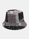 Chapéus de balde de dois lados com estampa paisley de algodão unissex na moda guarda-sol dobrável - Preto