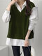 Suéter de duas peças falso patchwork com lapela contrastante - Verde escuro