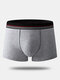 Men Cotton Striped Boxer Briefs Mid Waist Comfort Full Rise Underwear With U Pouch - Gray