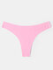 Women Solid Color Seamless Ice Silk Comfortable Low Waist Thongs Panty - Pink