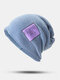 Unisex Woolen Sticker Solid Fashion All-match Sunshade Beanie Hat Knitted Hat - Blue