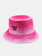 Women Dacron Water Ripple Ombre Embroidered Butterfly Patch Casual Sunscreen Bucket Hat - Rose