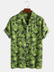 Mens Cotton Camo Graffiti Brush Dot Overall Printed Short Sleeve Shirt - Green