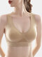 Women Plus Size Wireless Sports Bra Breathable Plain Shockproof Comfy For Yoga Running - Nude