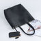 Soft Leather Large Capacity Tote Handbag Shoulder Bag For Women - Black