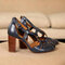 Women Solid Color Buckle Crossing Band High-heeled Shoes - Blue