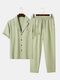 Mens Solid Color Revere Collar Button Up Daily Two Pieces Outfits - Green