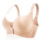 Plus Size Front Button Wireless Gather Seamless Thin Adjustable Bra DD Cup - Nude