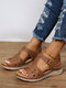 Women's Summer Comfort Round Toe Hand Sewn Plus Size Platform Sandals - Brown