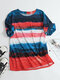 Gradient Stripe Print Tie Dye Short Sleeve Crew Neck Loose T-shirt - Red