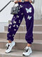 Butterfly Print High Waist Casual Pants For Women - Purple