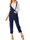 Adjustable Straps Solid Plus Size Jumpsuit with Pockets - Navy