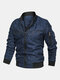 Mens Vintage Solid Color Chamois Leather Letter Print Jackets - Dark Blue