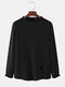 Mens Knitted Pure Color Stitching Sporty Long Sleeve T-Shirts - Black
