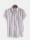 Mens Breathable Multi Color Stripe Chest Pocket Short Sleeve Shirts - White