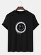 Mens Cartoon Smile Face Print Cotton Casual Short Sleeve T-Shirts - Black