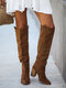 Plus Size Women Fashion Solid Color High Chunky Heel Knee Boots - Camel