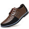 Men Genuine Leather Splicing Non Slip Soft Sole Casual Driving Shoes - Brown