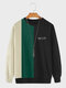 Mens Letter Print Color Block Patchwork Casual Pullover Sweatshirts - Green