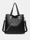 Women Vintage Multi-Pockets Large Capacity Faux Leather Handbag Casual Shoulder Bag - Black