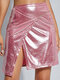 Metal Adjustable Chain Irregular Hem Mini Skirt - Pink
