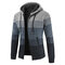 Mens Thick Velvet Fleece Thermal Knitting Hooded Color Matching Sweater - Light Grey