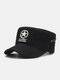 Men Cotton Solid Color Star Letter Pattern Embroidery Airhole Breathable Sunscreen Military Hat Flat Cap - Black+Beige