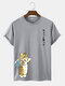 Mens Cute Cartoon Cat Japanese Print Short Sleeve T-Shirts - Gray