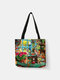 Women Canvas Cute Cartoon Oil Painting Cat Printing Waterproof Shopping Bag Shoulder Bag Handbag Tote - #02