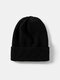 Unisex Knitted Solid Color Jacquard Brimless Flanging Outdoor Warmth Beanie Hat - Black